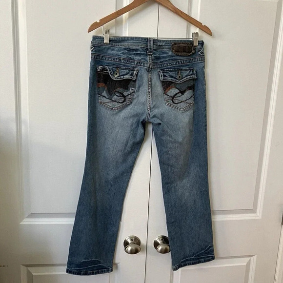 Y2K EDC by Esprit Embroidered Low Rise Jeans 2000s Straight Leg Blue Denim - Picture 8 of 10